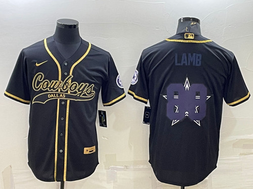 Men's Dallas Cowboys #88 CeeDee Lamb Black Gold Team Big Logo With Patch Cool Base Stitched Baseball Jersey